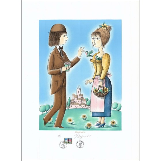 Raymond Peynet - Original-Lithographie "Bordzeit" 76x56cm - 1985
