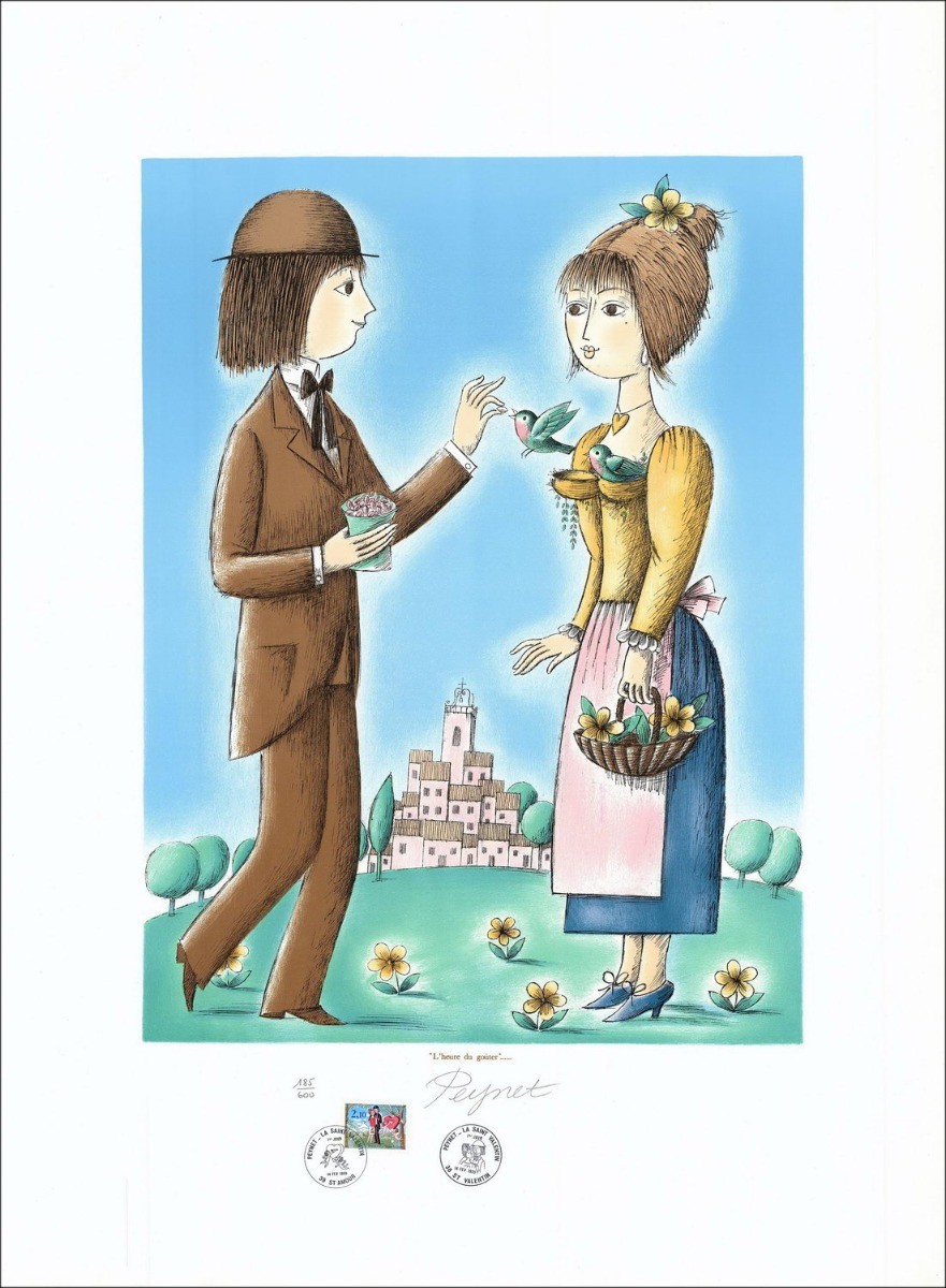 Raymond Peynet - Litografia originale "Tort Time" 76x56cm - 1985