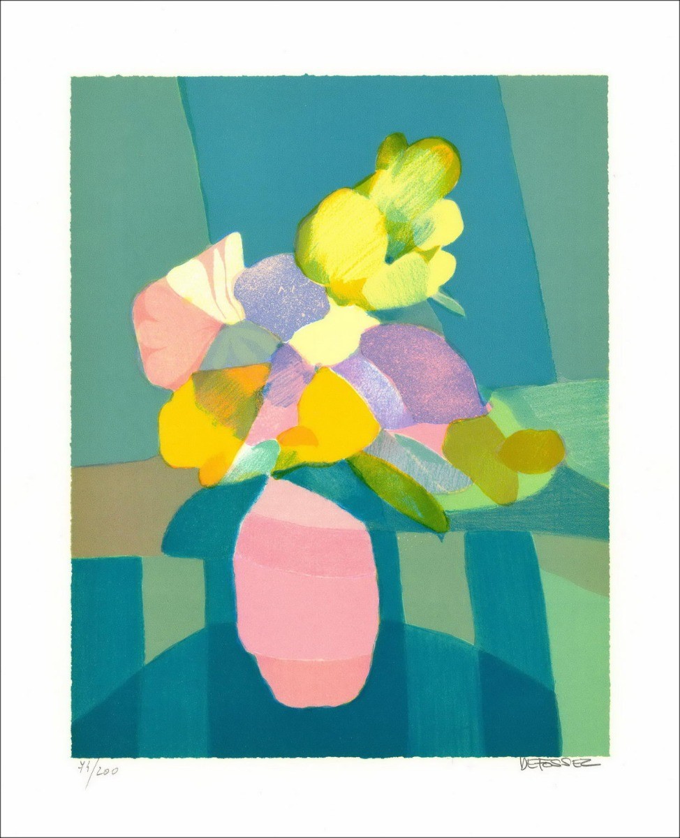 Alfred DEFOSSEZ - Lithographie originale signée et numérotée "Bouquet de Provence" 55x45cm