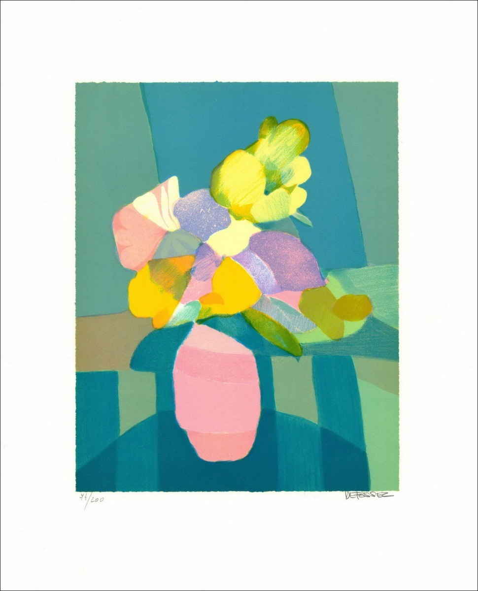 Alfred Afossez - original firmado y litografía "Bouquet de Provence" 55x45cm