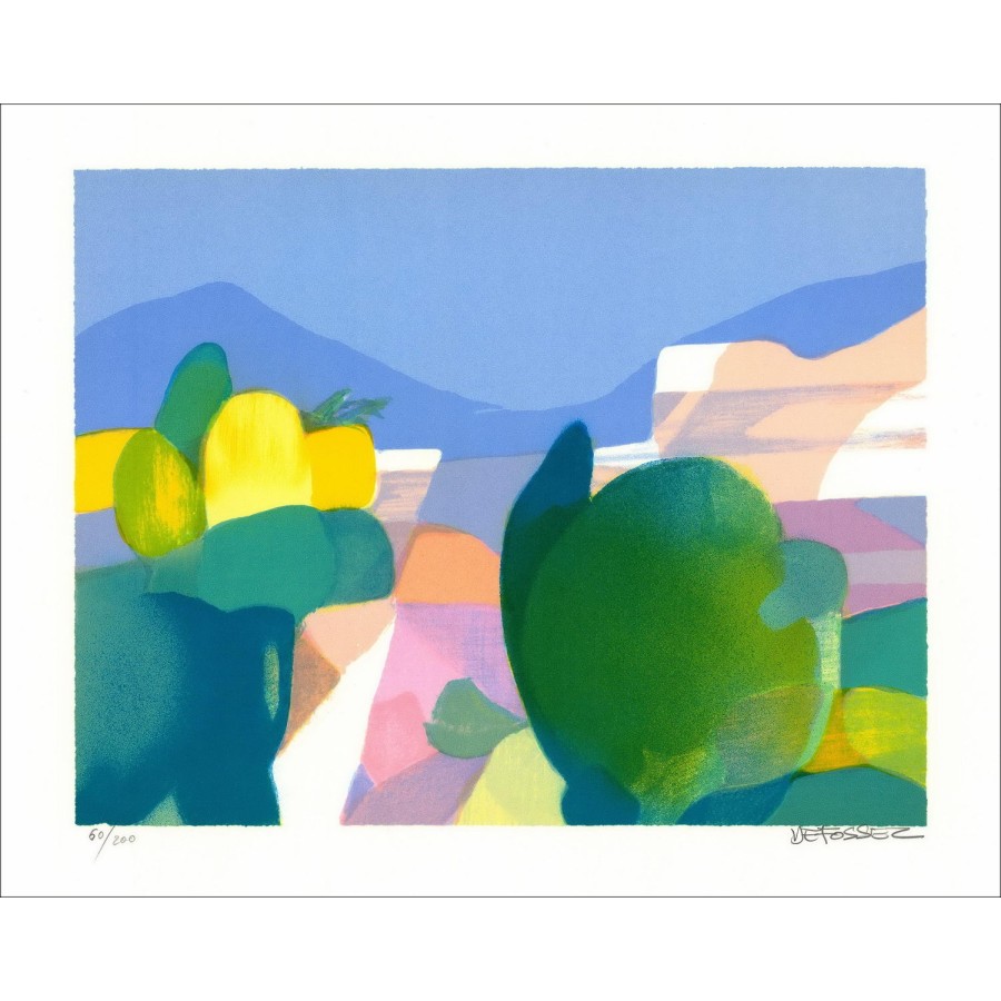 Alfred Afossez - Original firmado y numerado "Provence Paisaje, Mougins" 45x55cm