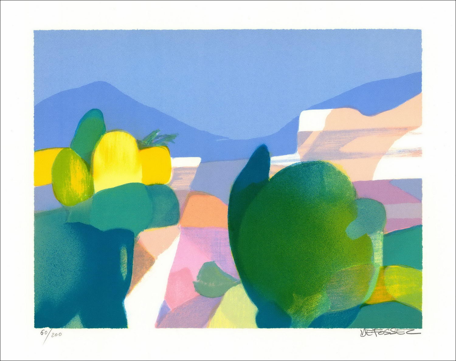 Alfred DEFOSSEZ - Lithographie originale signée et numérotée "Paysage de Provence, Mougins" 45x55cm