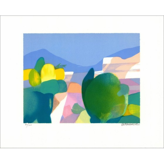 Alfred DEFOSSEZ - Original lithograph signed and numbered "Landscape of Provence, Mougins" 45x55cm