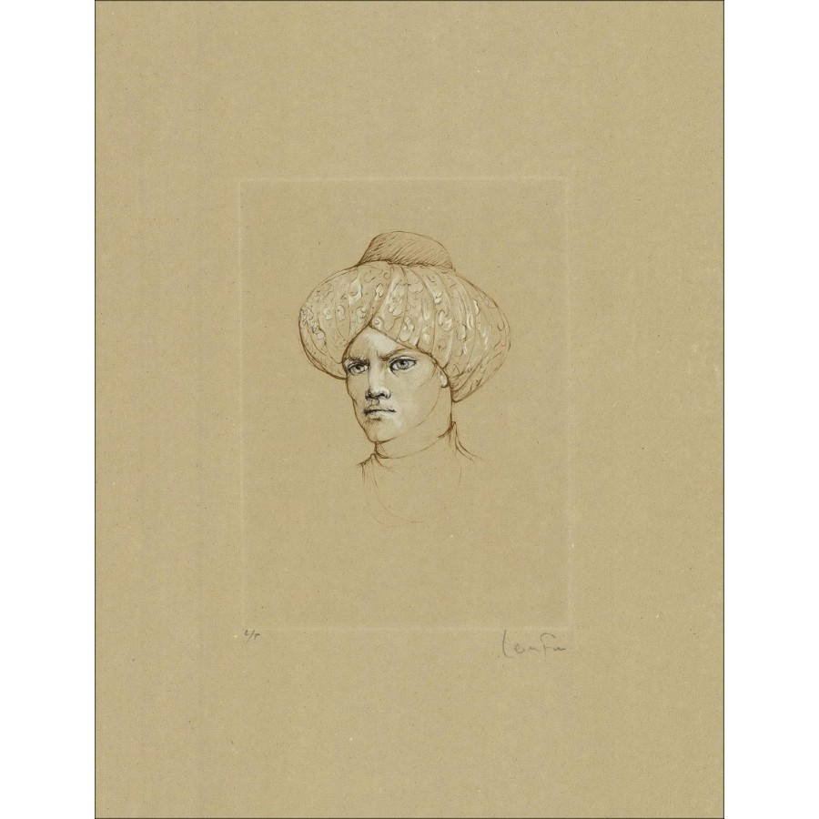 Originele gravure man's gezicht in Leonor Turban eindigde om te kopen