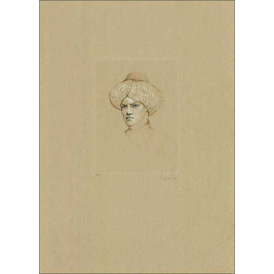 Gravure originale Visage d'homme au turban Léonor FINI à acheter
