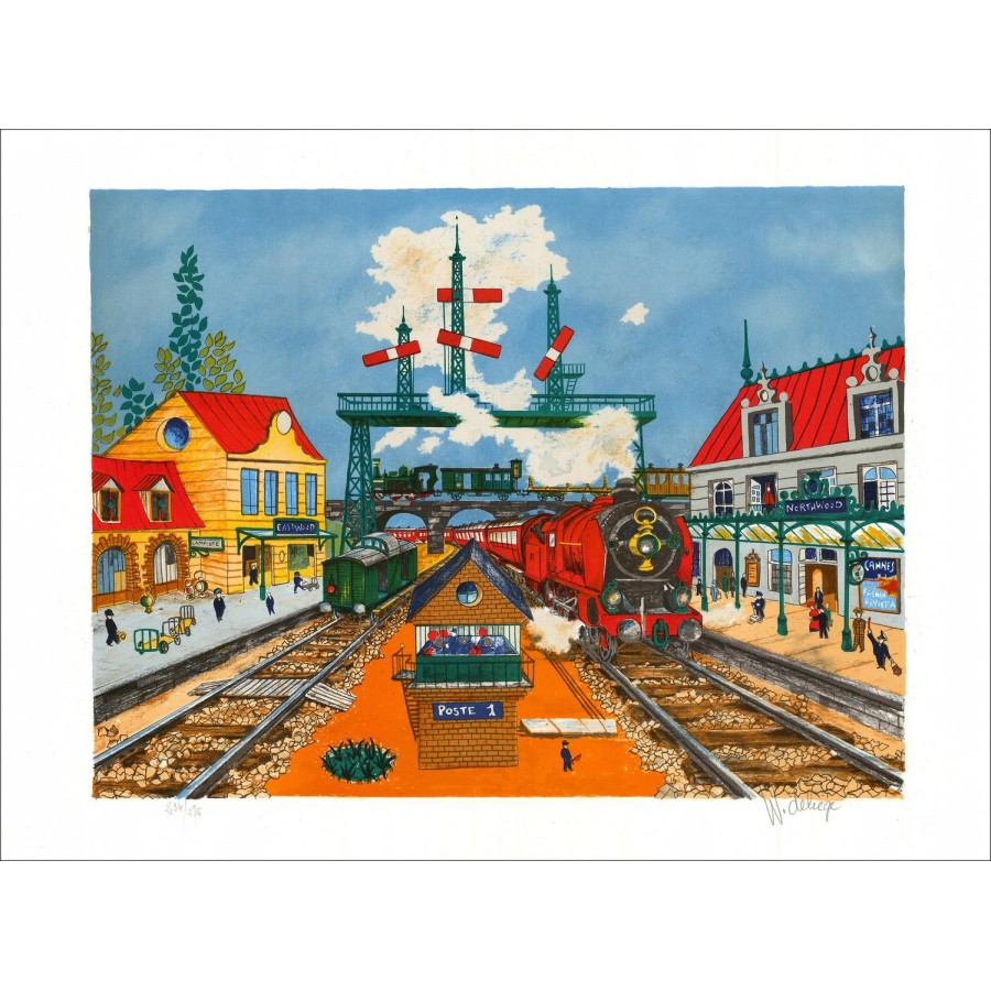 William Deliège - La locomotiva, Litografia firmata