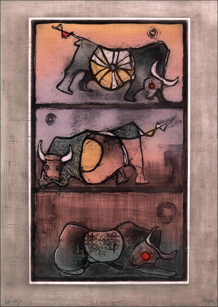 MARKA - Incisione originale "Morte di un toro"