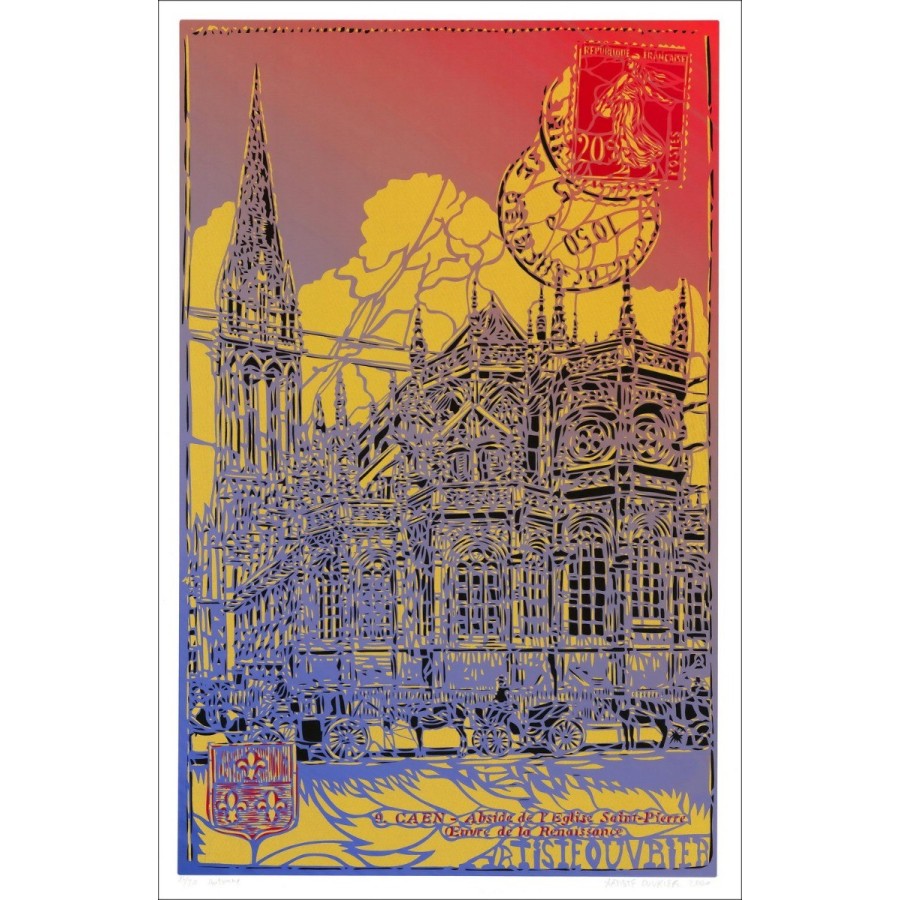 Koop zeefdruk ARTISTE OUVRIER - Saint-Pierre de Caen Church herfst 02