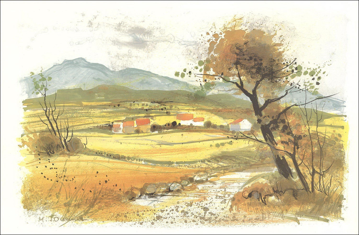 Michel JOUENNE - Serigrafie "Landschap van" 42x64cm getekend in het bord