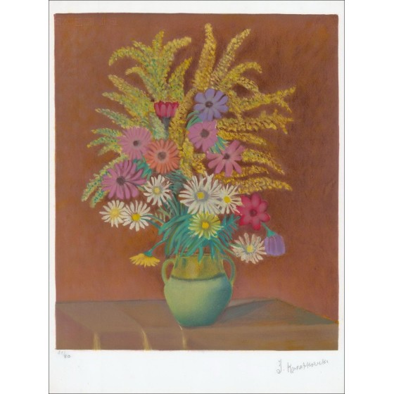 GAMME BUDGET - Original lithograph Signed and numbered "Bouquet de fleurs" 64x48cm