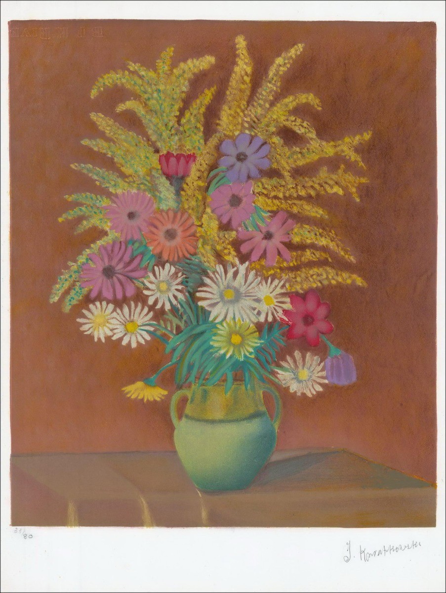 GAMME BUDGET - Originele ondertekende lithografie en genummerd "boeket van bloemen" 64x48cm