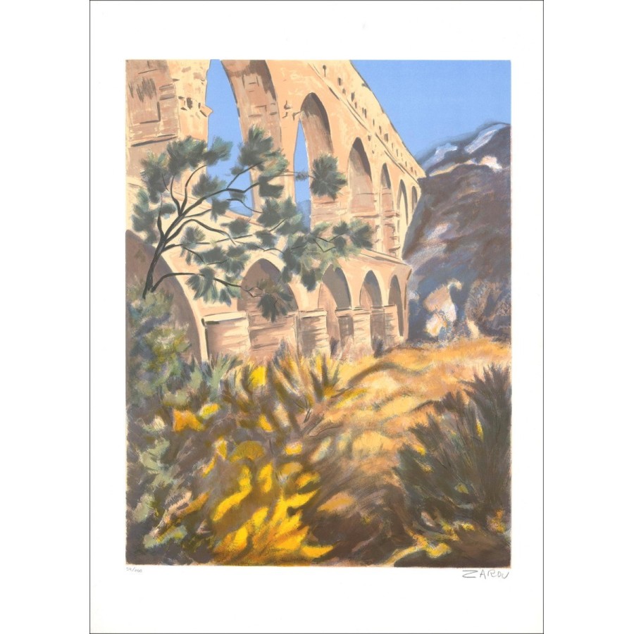 ZAROU - Litografia originale "The Pont du Gard" 76x56cm - Litografia originale firmata a matita