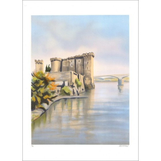 ZAROU - Originele lithografie "Nîmes, The Bridge St Spirit" 76x56cm - Originele lithografie ondertekend in potlood