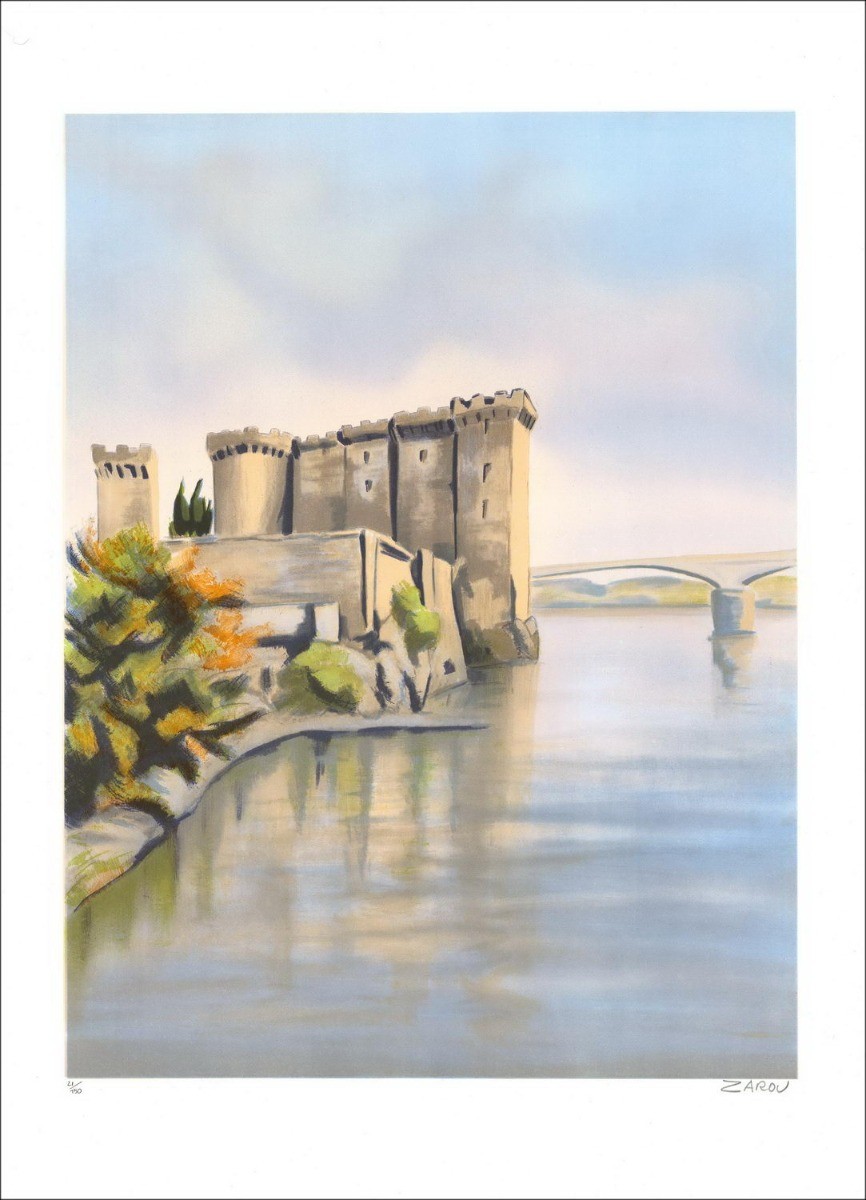 ZAROU - Original Lithograph "Nîmes, le pont St Esprit" 76x56cm - original lithograph signed in pencil