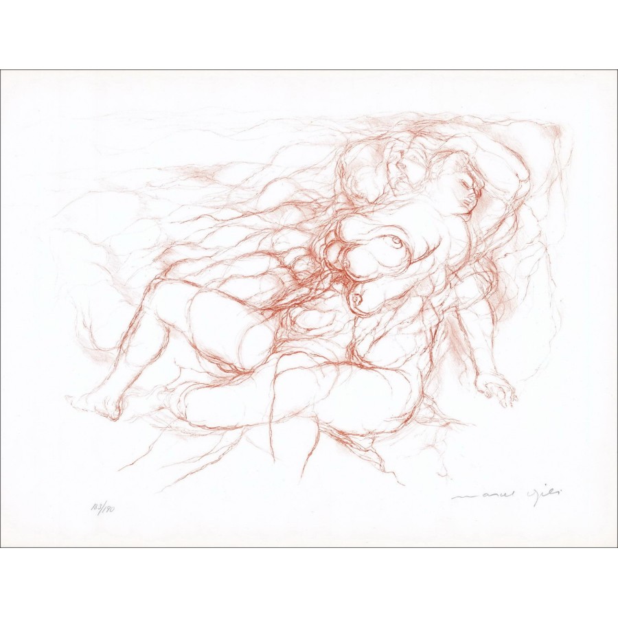 Marcel GILI - Original Lithograph "Woman, Blood" 50x65cm, signed and numbered in pencil by the artist