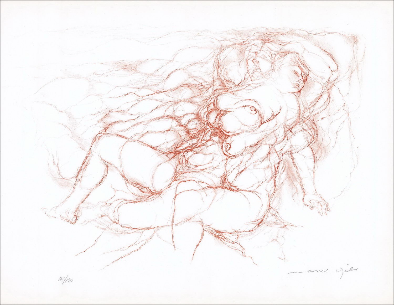 Marcel GILI - Lithographie Originale "Femme, sanguine" 50x65cm, signée et numérotée au crayon par l'artiste