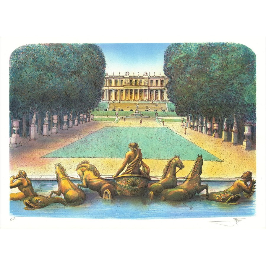 Rolf RAFFLEWSKI - Lithographie Originale "Château de Versailles, le bassin d’Apollon" 54x75cm