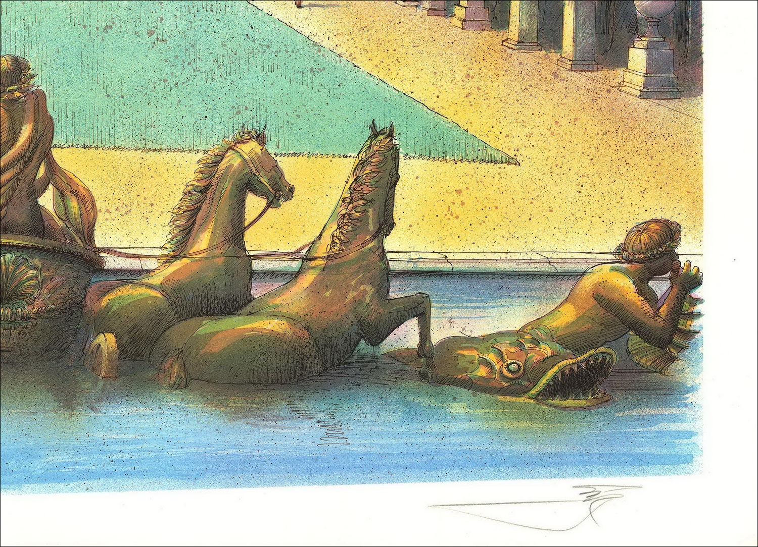 Rolf RAFFLEWSKI - Litografia originale "Palazzo di Versailles, il bacino Apollo" 54x75cm