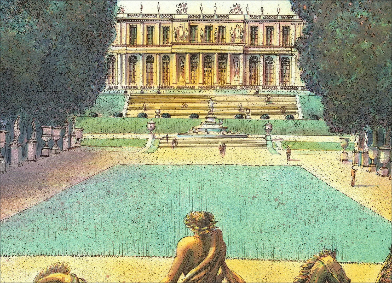 Rolf RAFFLEWSKI - Litografia originale "Palazzo di Versailles, il bacino Apollo" 54x75cm