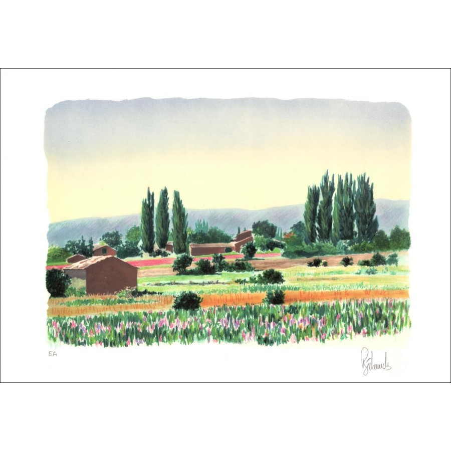 Landscape of Provence - Original lithograph numbered and signed in pencil by the artist - Budget range, affordable, for decorati