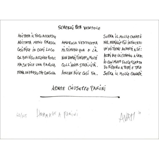 Mario Avati - Grabado original "Homenaje a Abaye Guiseppe Parini" 35x25cm firmado y numerado 
