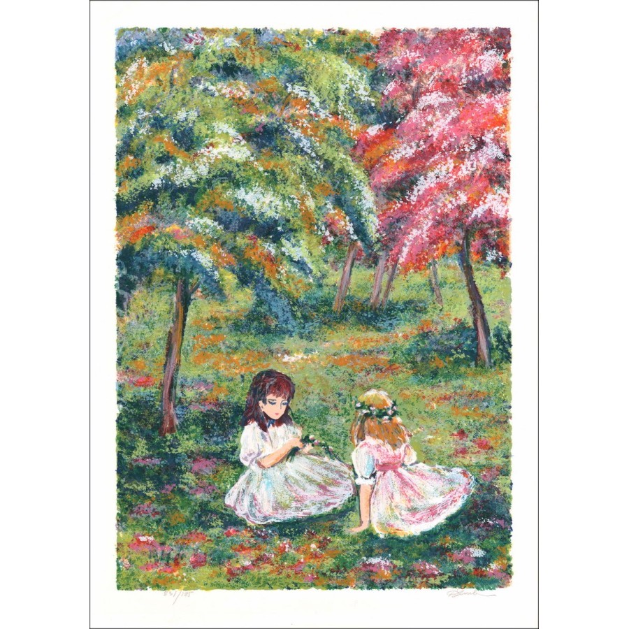 I bambini in giardino - Litografia originale numerata e firmata a matita dall'artista - Gamma Budget, piccolo prezzo, decorativo