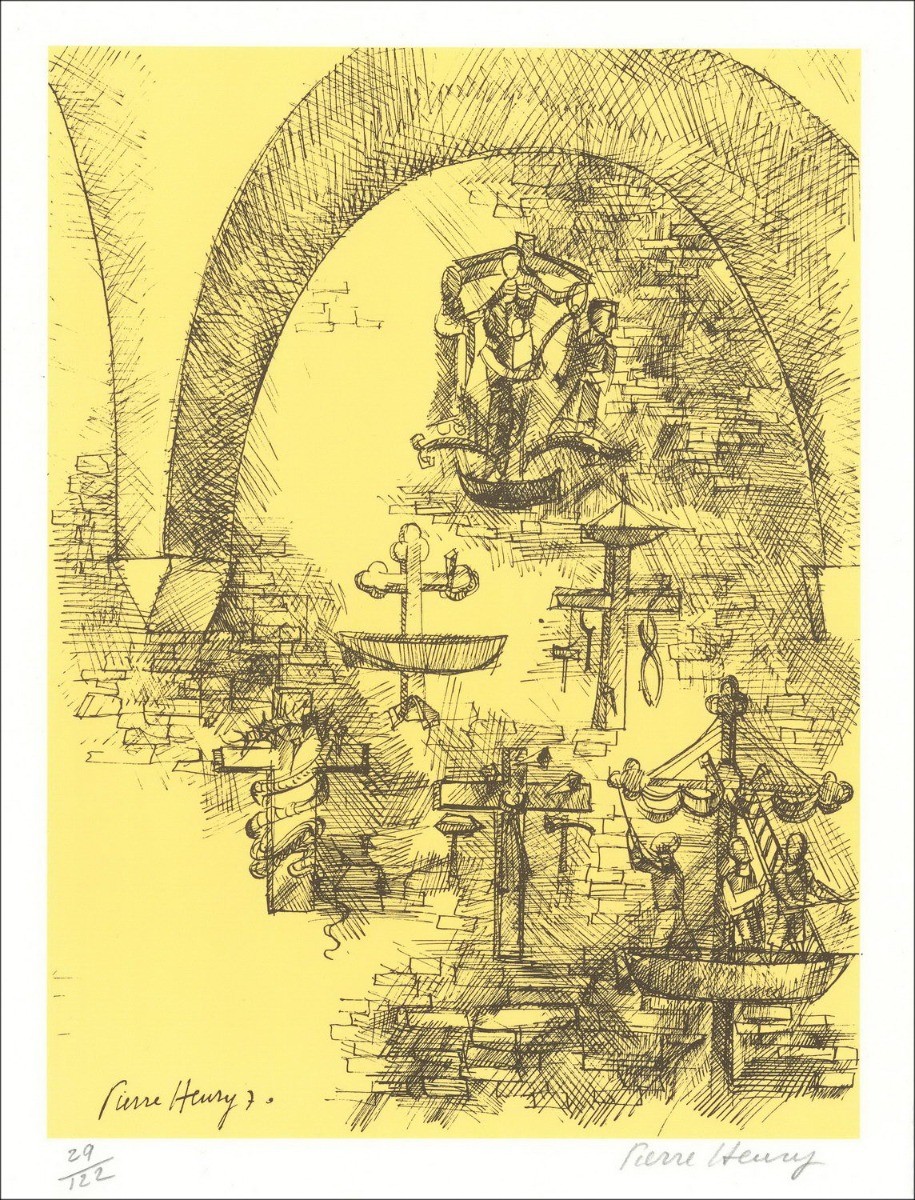 PIERRE-HENRY - Original lithograph "Composition" 32x25cm - 1971 - 1971 - Edition les peintres témoins
