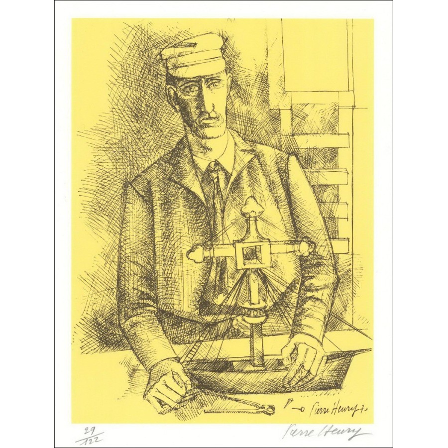 PIERRE-HENRY - Original-Lithographie "Mann und Boot" 32x25cm - 1971 - 1971 - Edition Control Maler