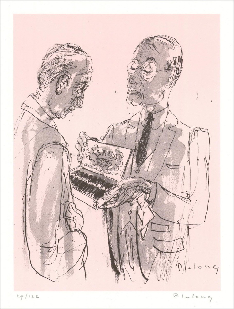 Pierre LELONG - Original Lithograph "The cigar box" 32x25cm - 1971 - Edition les peinteurs vous
