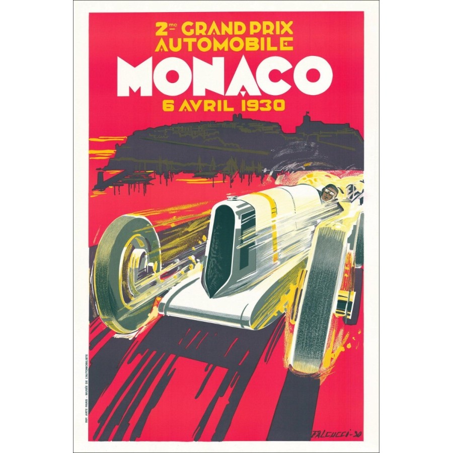 Robert FALCUCCI - Lithographie "Grand prix automobile de Monaco 1930" 100x68cm
