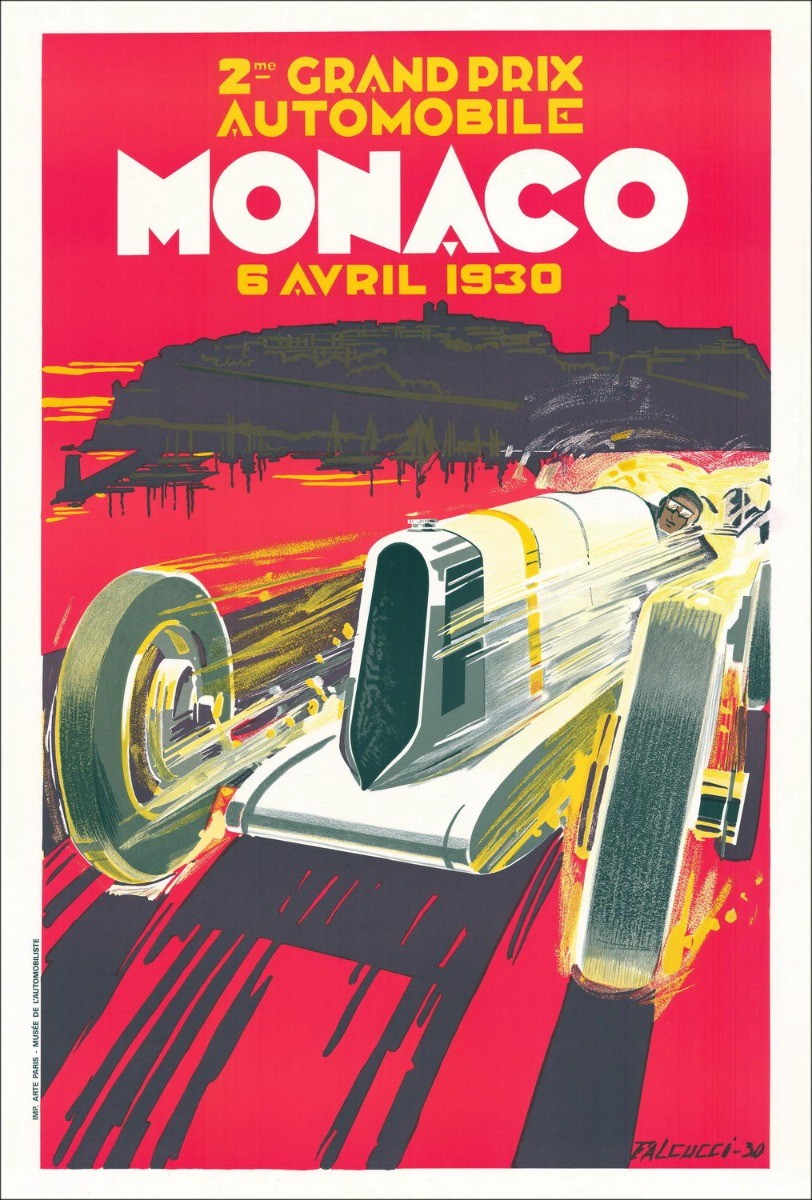 Robert FALCUCCI - Lithograph "Grand prix automobile de Monaco 1930" 100x68cm