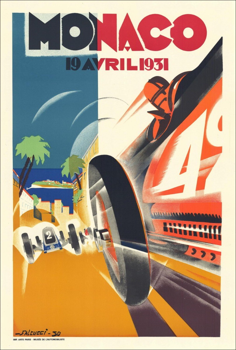 Robert Falcucci - Litografia "Grand Prix Car of Monaco 1931" 100x68cm