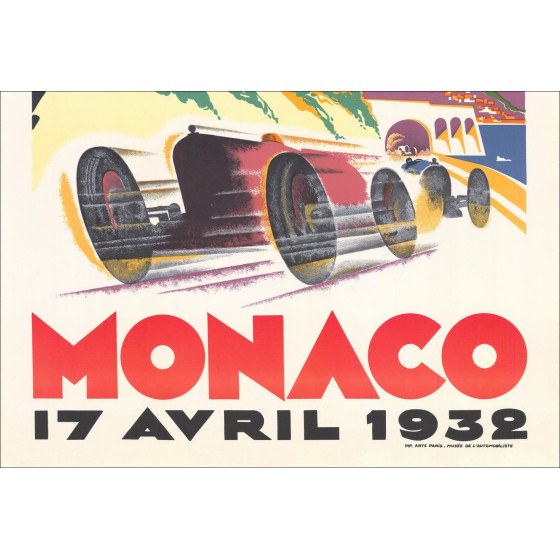 Robert FALCUCCI - Lithograph "Grand prix automobile de Monaco 1932" 100x68cm