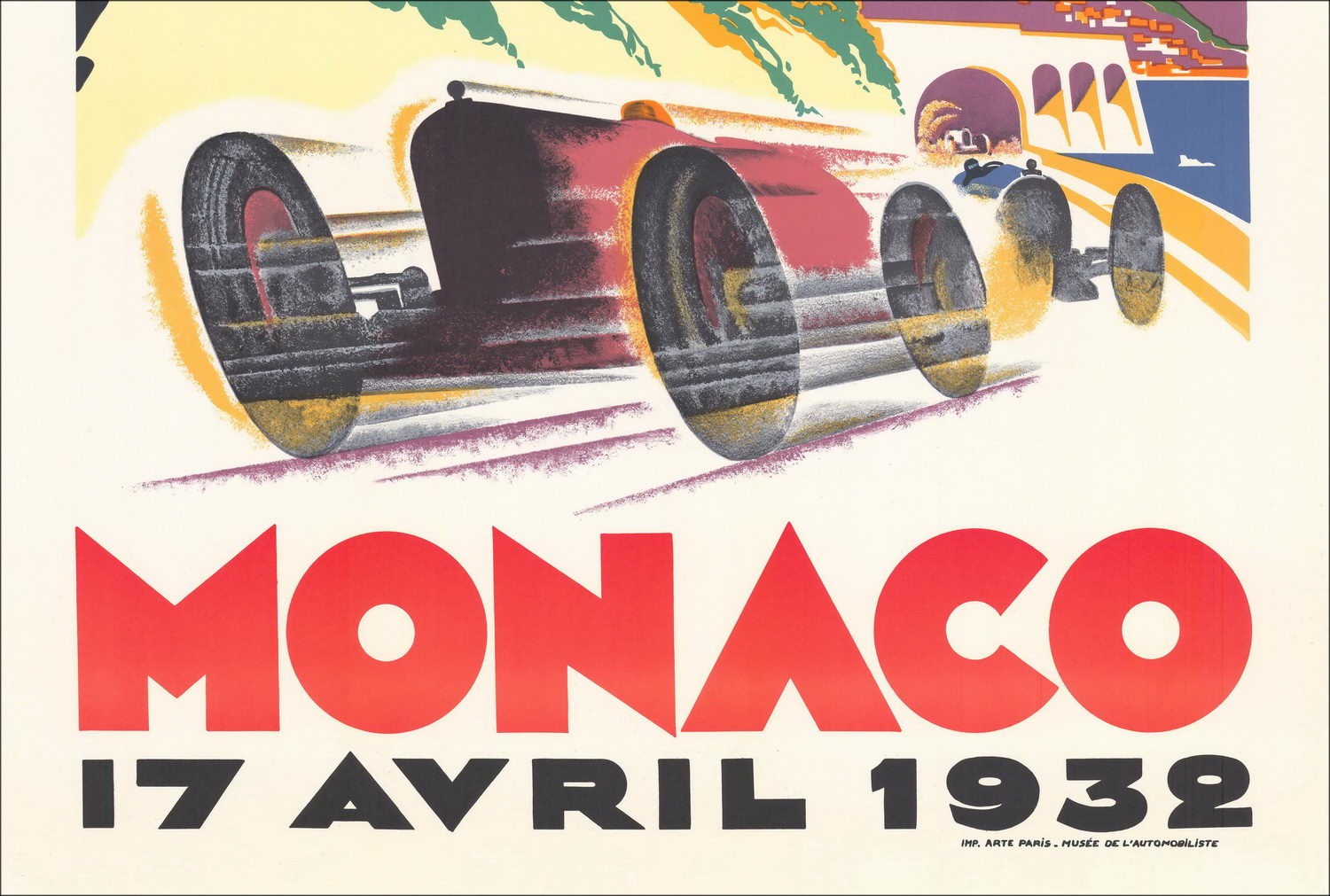 Robert FALCUCCI - Lithographie "Grand prix automobile de Monaco 1932" 100x68cm