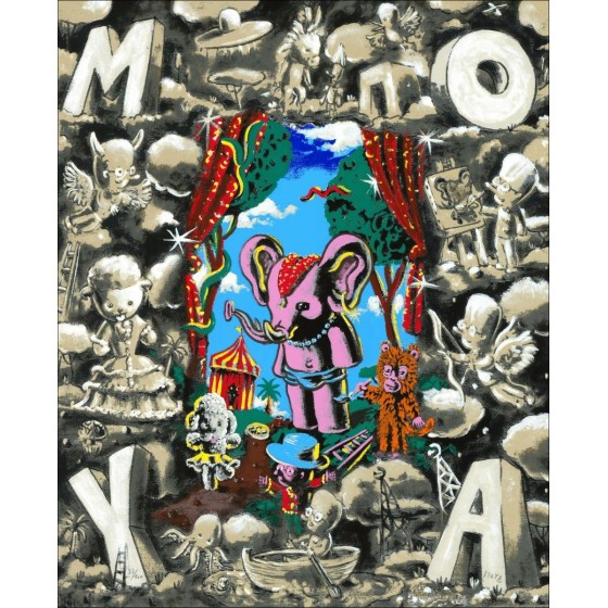 Patrick Moya - Impresión original de la pantalla "Moya World" 72x60cm