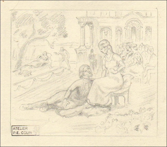 COLIN Paul-Émile - Dibujo "Caracteres" 12x15cm