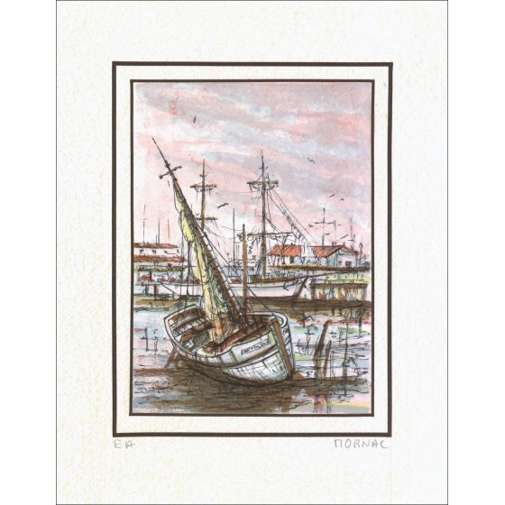 Boats - Original lithograph numbered and signed in pencil by the artist - Budget range, low price, decoration, not a work