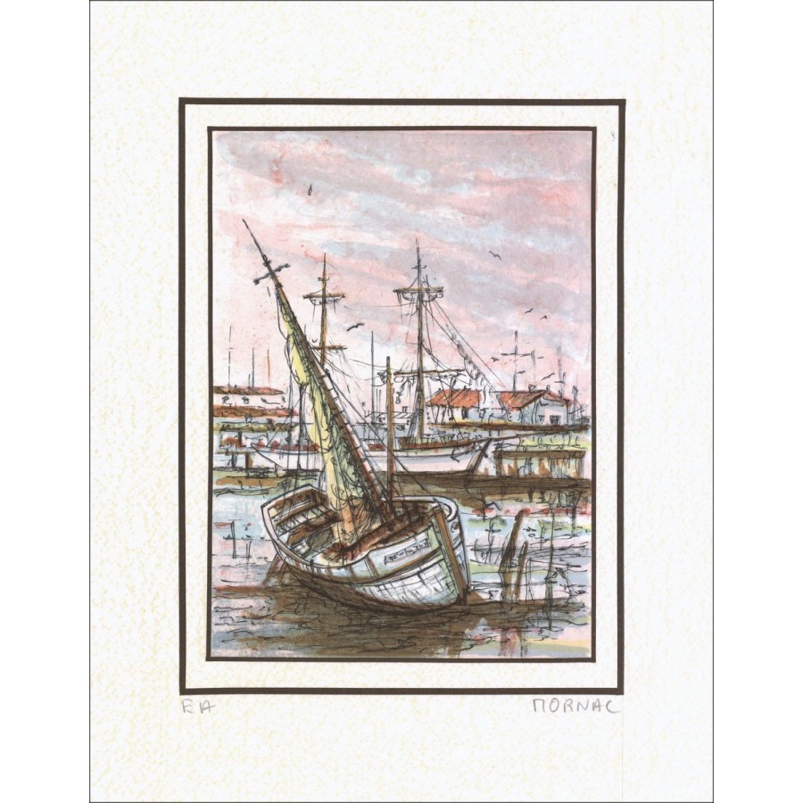 Boats - Original lithograph numbered and signed in pencil by the artist - Budget range, low price, decoration, not a work