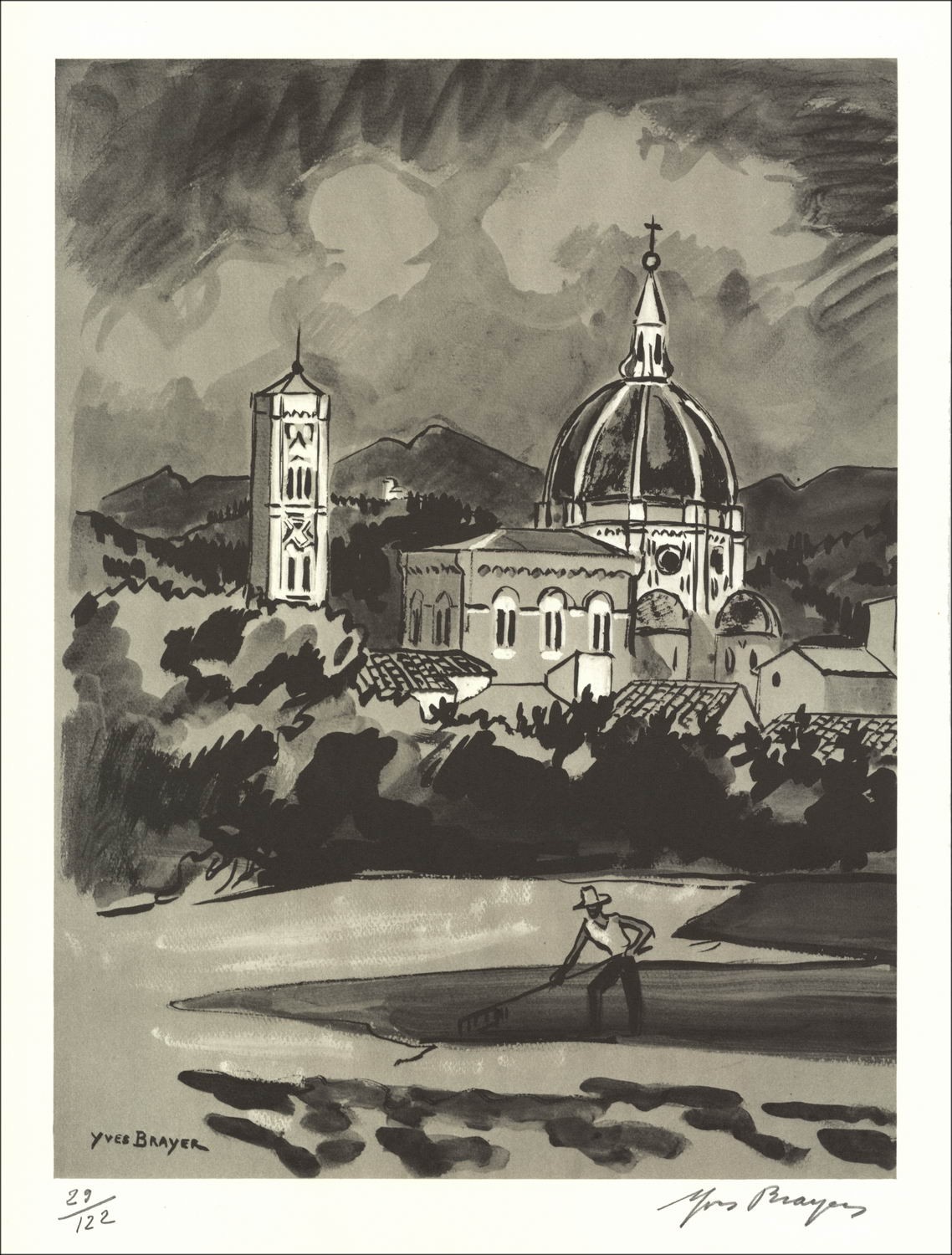 Yves Bayer - Original-Lithographie "Landschaft II" 32x25cm - 1971