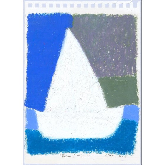 Jérôme Saam - Originele tekening bij pastel op papier "Boot in Valencia" 28x21cm