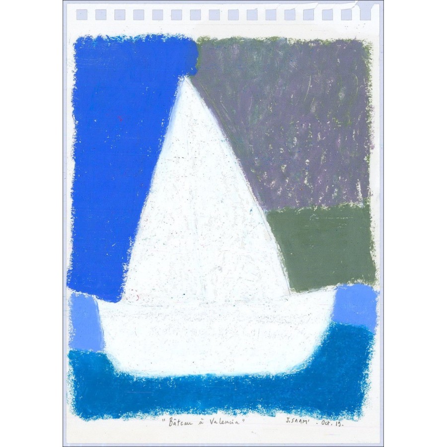 Jérôme Saam - Disegno originale a Pastello su carta "Barca a Valencia" 28x21cm