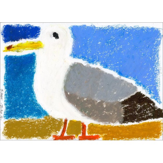 Jérôme Saam - Disegno originale a Pastello su carta "Goeland" 15x21cm