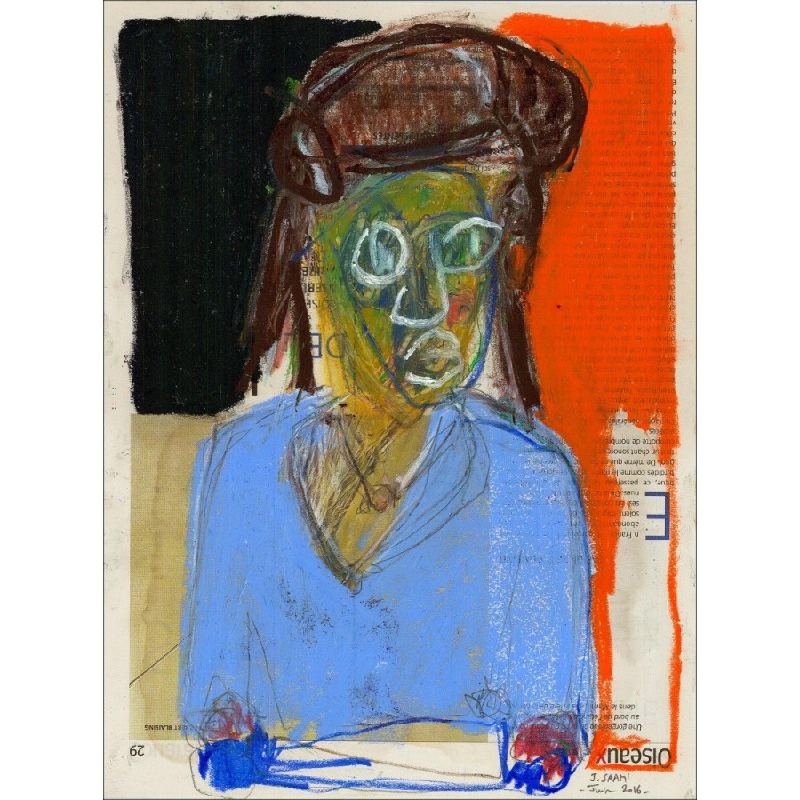 Jérôme SAAM - Original Pastellzeichnung auf Papier "Der Tag oder der Vogel..." 30x23cm