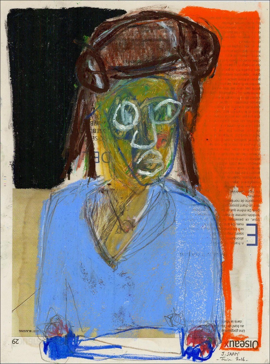 Jérôme Saam - dibujo original en Pastel en papel "El día o el pájaro ..." 30x23cm
