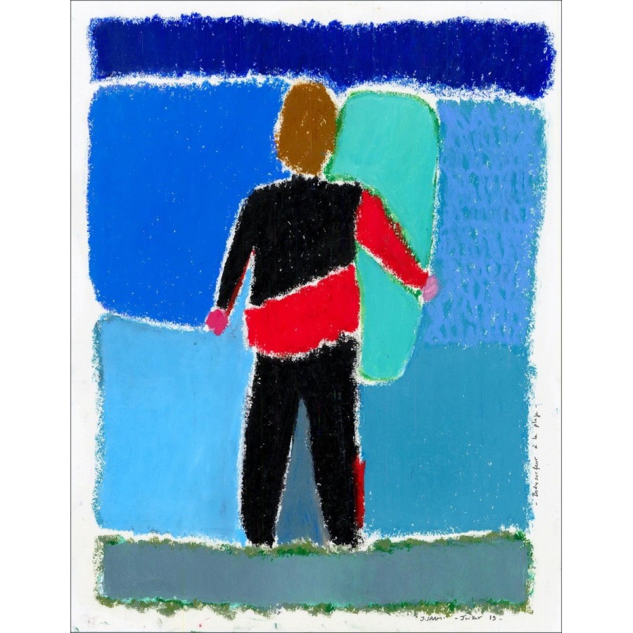 Jérôme Saam - Disegno originale in pastello su carta "Il corpo surf" 35x28cm