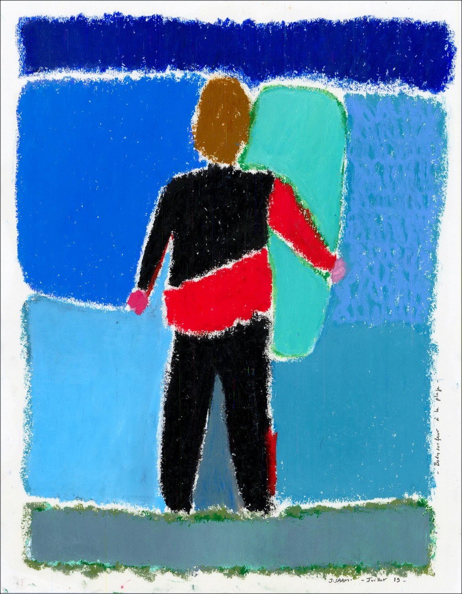Jérôme Saam - Originele tekening in pastel op papier "The Body Surf" 35x28cm