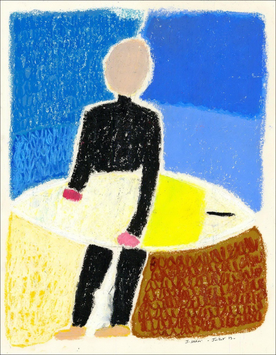 Jérôme SAAM - Dessin original au pastel sur papier "Le Surfer" 35x28cm