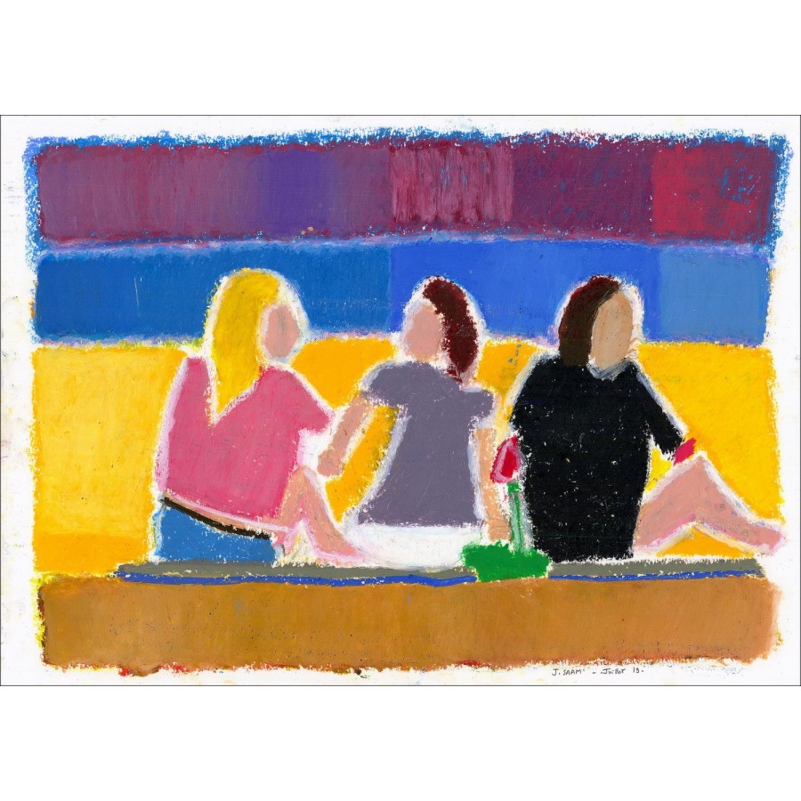 Jérôme Saam - Dibujo original con pastel en papel "Personajes en la playa" 30x41cm
