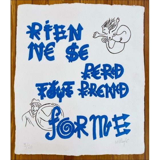 Jacques Villeglé - Original Aquagravure "Tutto prende forma (blu)" 64x55cm - 2020