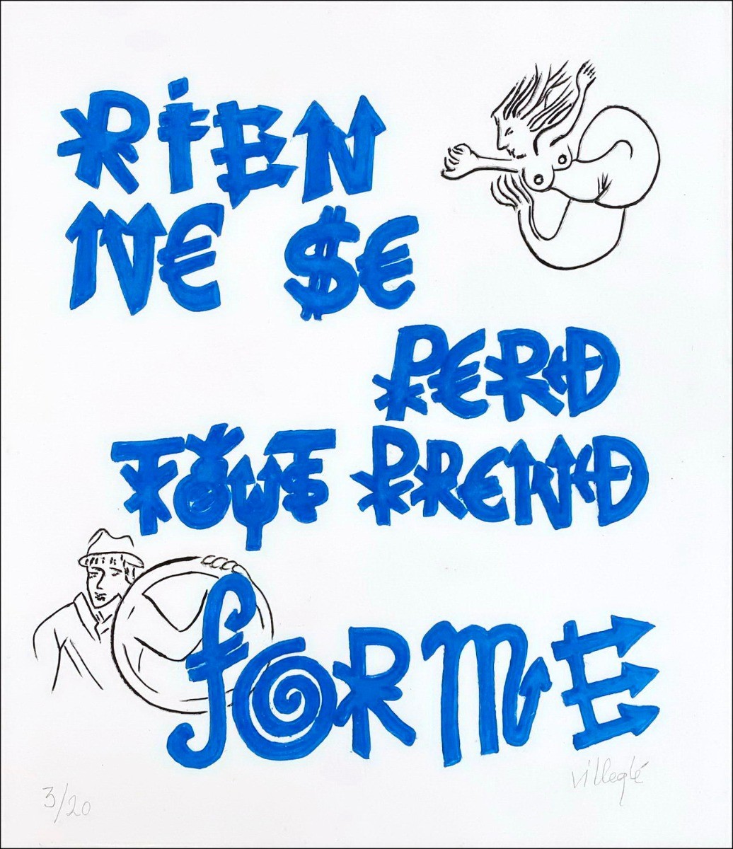 Jacques Villeglé - Original Aquaggravure "Alles nimmt Form (blau)" 64x55cm - 2020